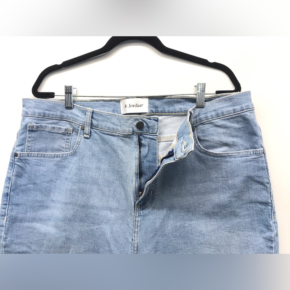 K. Jordan Size 20W Denim Jean Capris Blue Bleached Tie Dye Cotton Casual Stretch - Picture 2 of 6